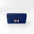 Hermès Constance Long To Go Wallet, Bleu Saphire, Rose Gold Hardware