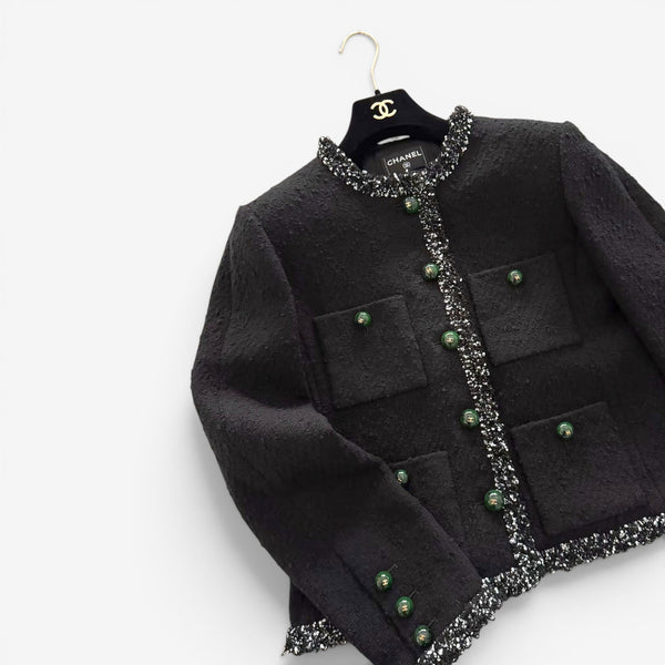 Chanel Embroidered Tweed Jacket with Green Jewel buttons, 26 collection