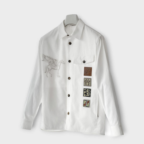 Hermès Men's 'Icones au Carre' Overshirt, White, 48 EU, 38 UK
