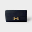 Hermès Constance Long To Go Wallet, Bleu Nuit, Gold Hardware