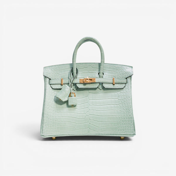 Hermès Birkin 25 in Vert d'Eau, Matte Porosus Crocodile, Gold Hardware