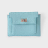Hermes Kelly Pocket Compact Wallet In Bleu Zephyr, Palladium Hardware