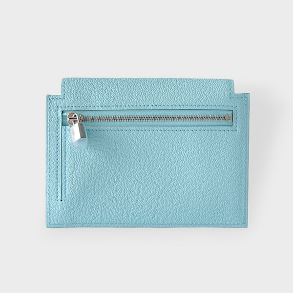 Hermes Kelly Pocket Compact Wallet In Bleu Zephyr, Palladium Hardware