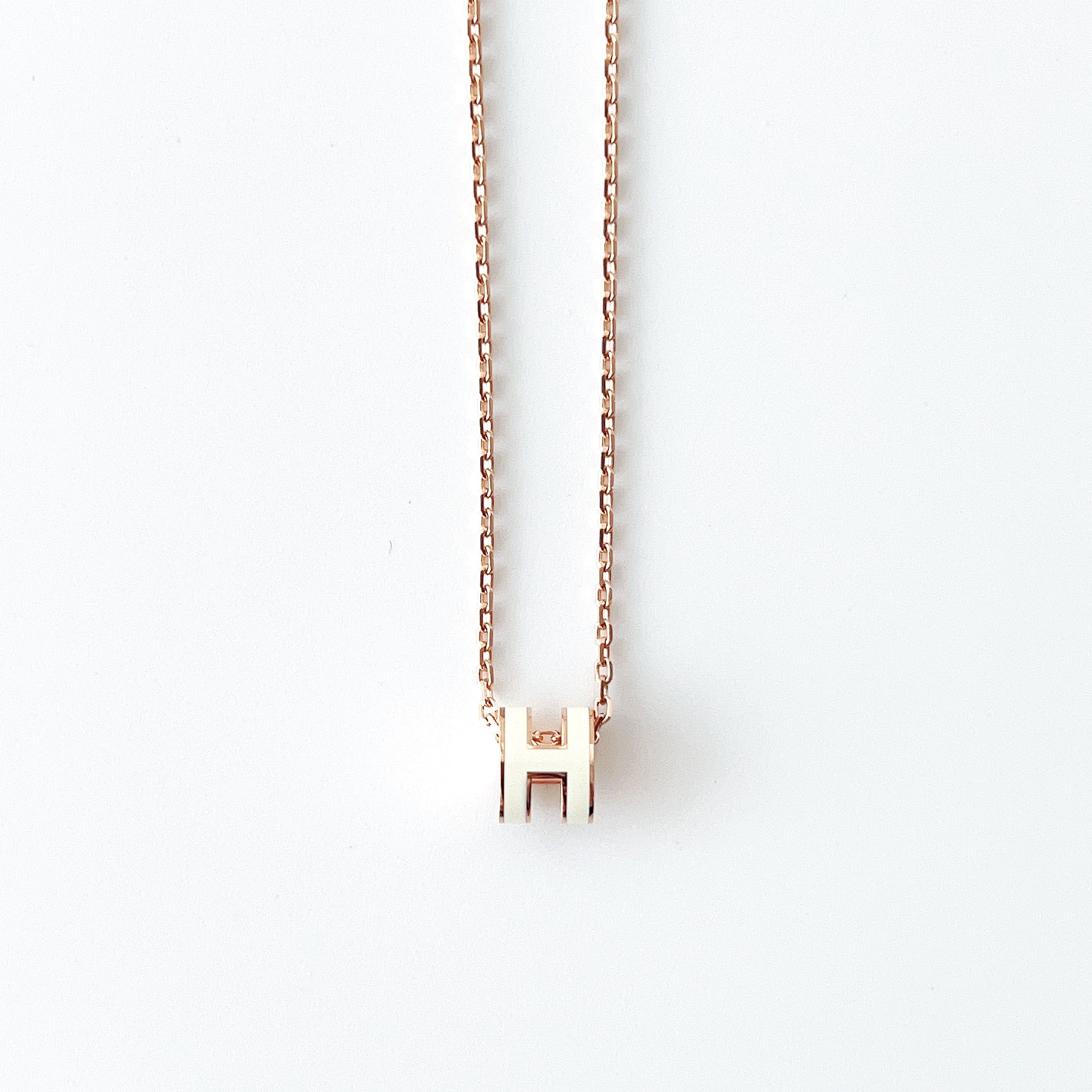 Hermès Mini Pop H Necklace, White, Rose Gold Hardware | Found Fashion