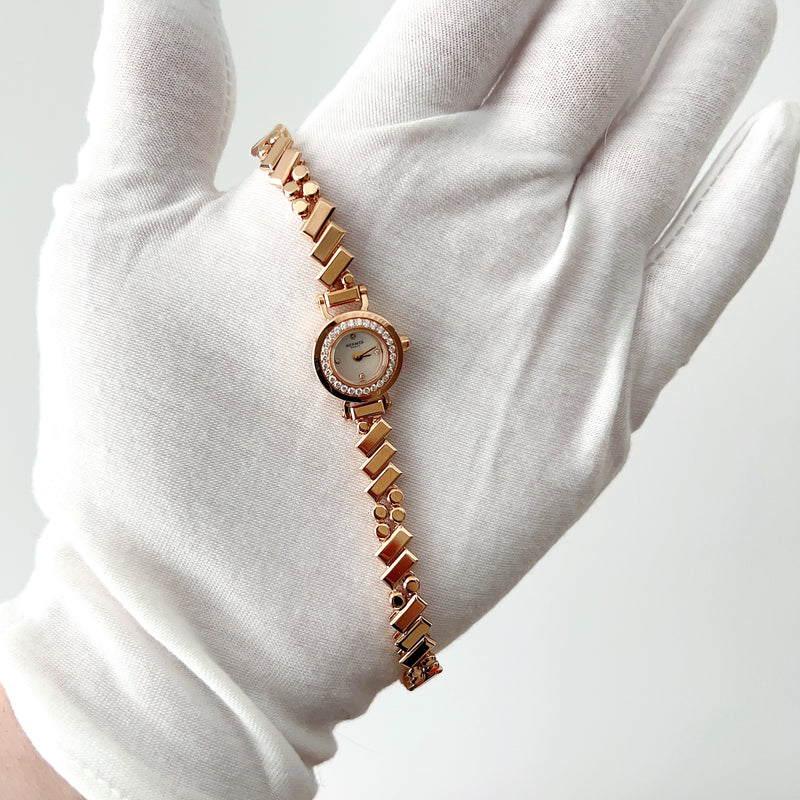 Hermes Faubourg Polka Watch In Rose Gold And Diamonds, Mini Model, 15mm