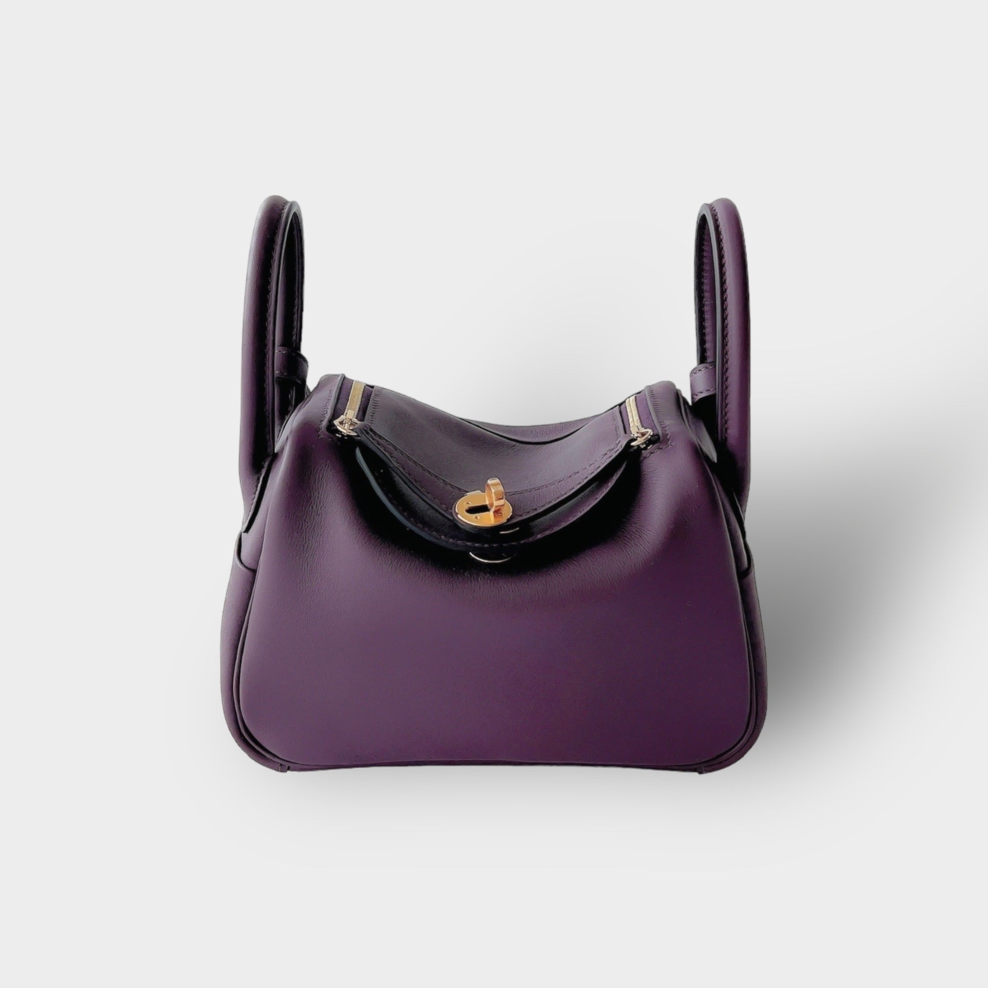 Hermes Rare Mini Lindy In Cassis And Royal Bleu, With Gold