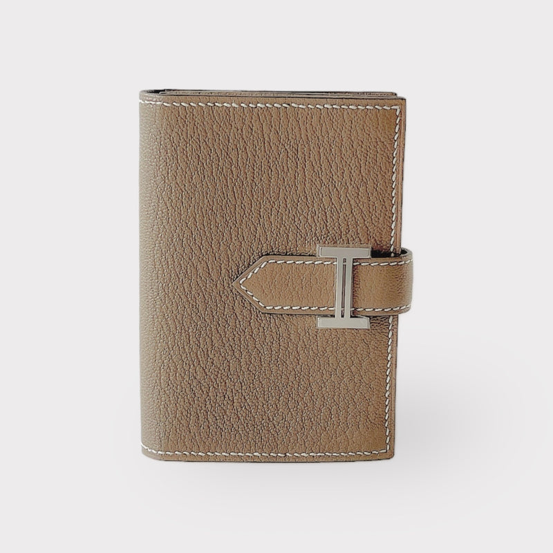 Hermes Bearn Cardholder In Etoupe With Palladium Closure