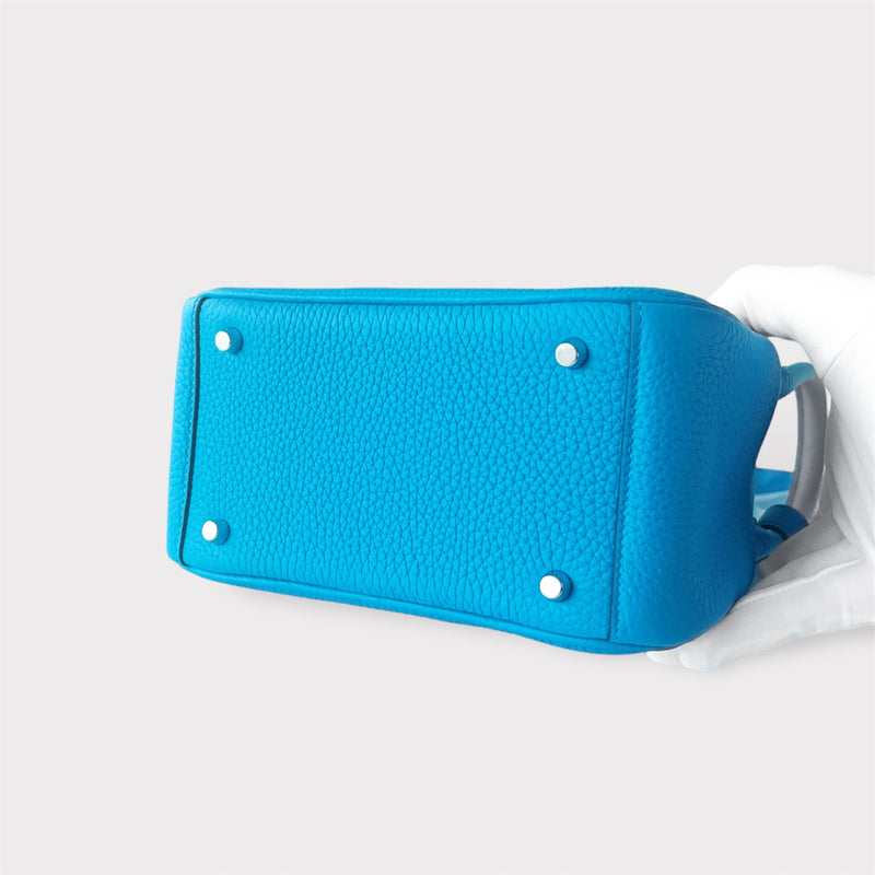 Hermes Mini Lindy In Bleu Frida, Palladium Hardware, Taurillon Clemence Leather