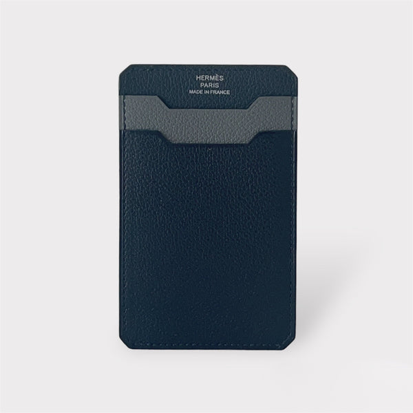 Hermes City 3CC Colorblock Card Holder In Noir And Vert-De-Gris, Black And Grey