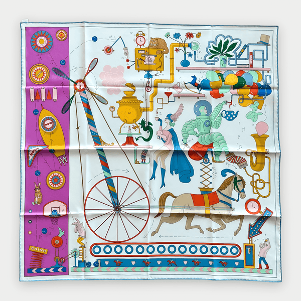 Hermes Tea For Two Silk Scarf 90 In White, Pink & Multicolour