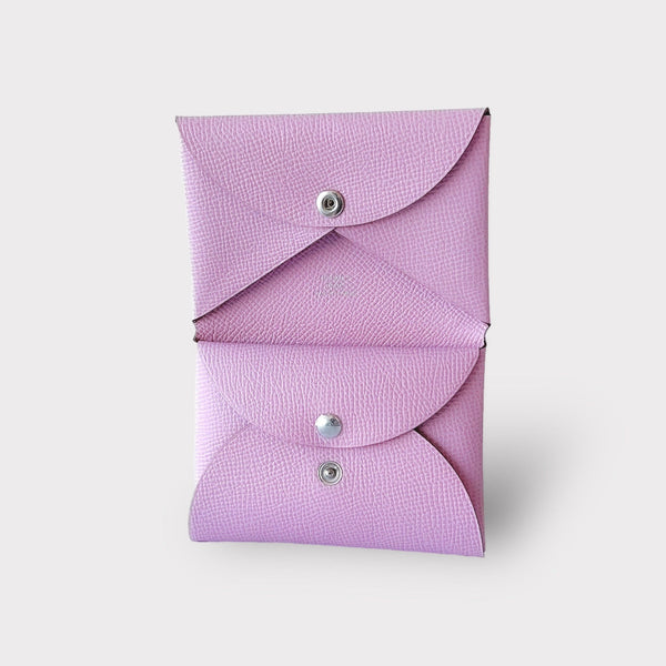 Hermes Calvi Duo Card Holder In Mauve Sylvestre, Pink Epsom Leather