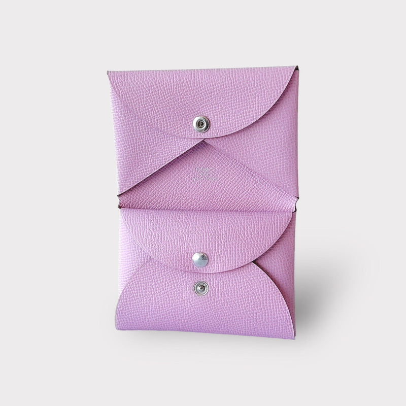 Hermes Calvi Duo Card Holder In Mauve Sylvestre, Pink Epsom Leather