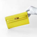 Hermes Kelly Classique To Go Wallet, In Jaune De Naples, Yellow Epsom Leather With Gold Hardware