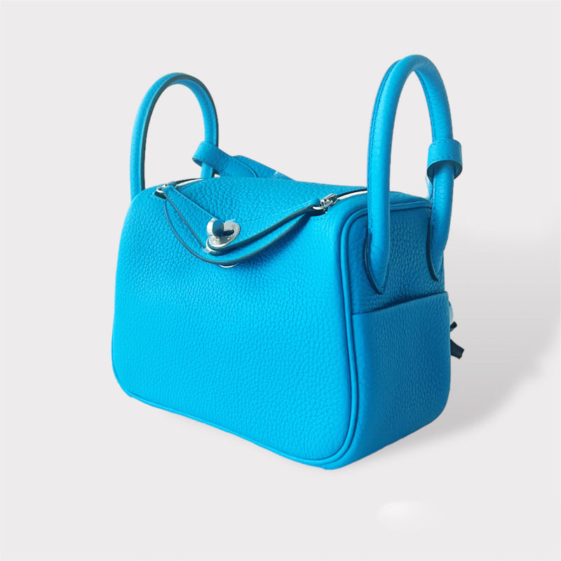 Hermes Mini Lindy In Bleu Frida, Palladium Hardware, Taurillon Clemence Leather