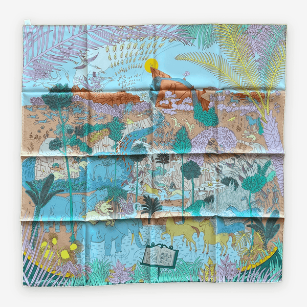 Hermes Le Carnaval des Animaux Scarf 90 In Blue, Green And Yellow