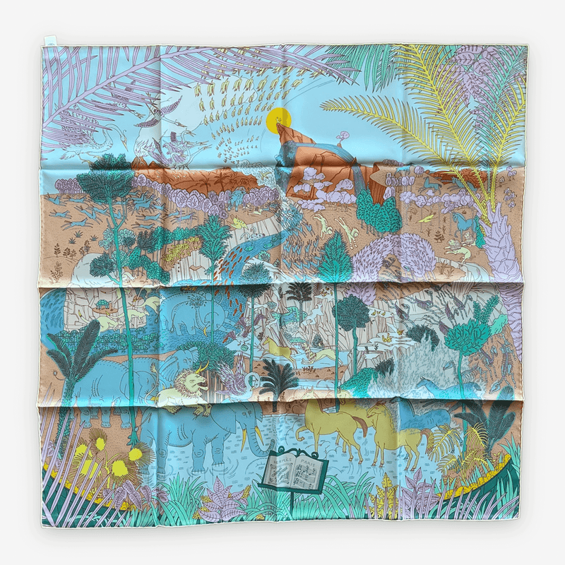 Hermes Le Carnaval des Animaux Scarf 90 In Blue, Green And Yellow