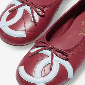 Chanel Ballet Flats in Burgundy & Light Blue lambskin, 26 collection