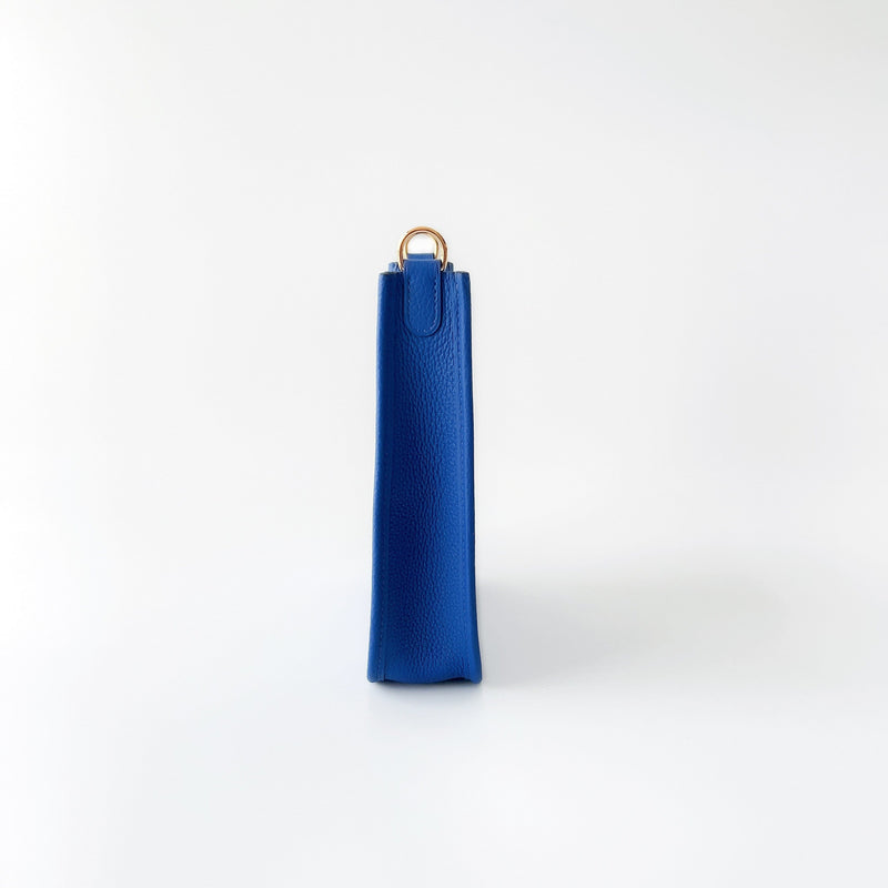 Hermes Mini Evelyne 16 Clemence In Blue, Bleu France With Gold Hardware