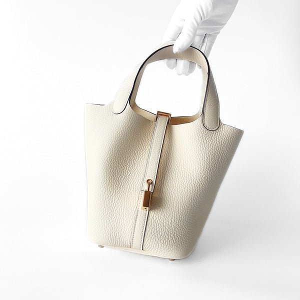 Hermes Picotin Lock Bag 18 In Nata Clemence Leather And Gold Hardware