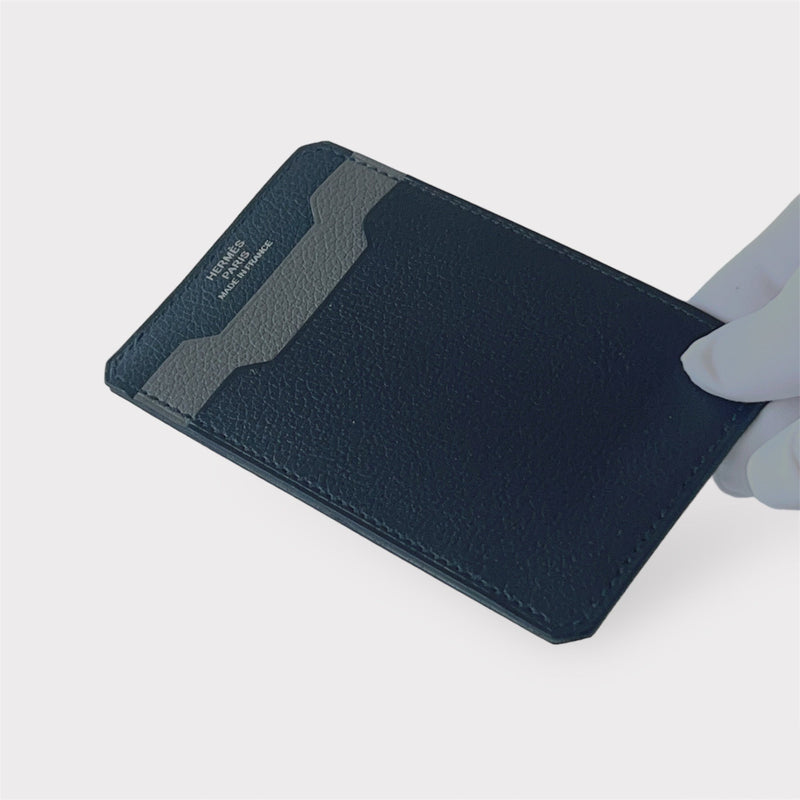 Hermes City 3CC Colorblock Card Holder In Noir And Vert-De-Gris, Black And Grey