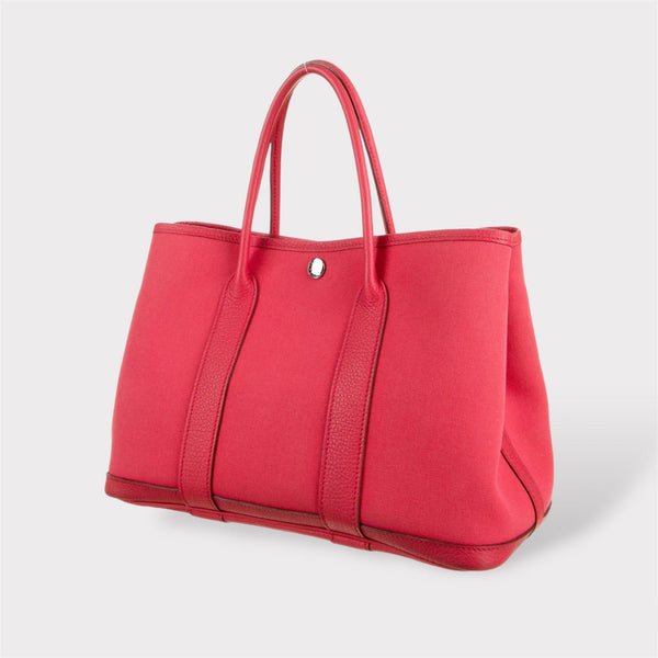 Hermès Garden Party 30 Bag In Bougainvillea Toile Canvas, Red, Palladium Hardware