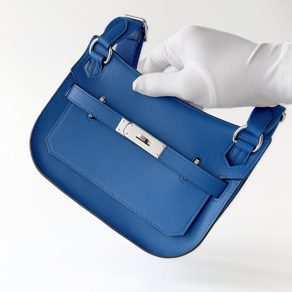 Hermes Jypsiere Mini Bag In Blue With Palladium Hardware