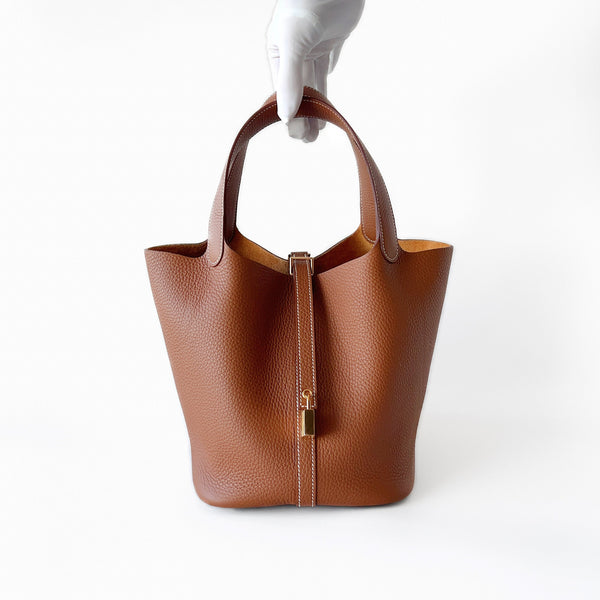 Hermes Picotin Lock 22 Bag In Gold Clemence Leather And Gold Hardware
