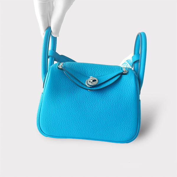Hermes Mini Lindy In Bleu Frida, Palladium Hardware, Taurillon Clemence Leather