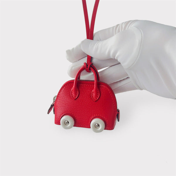 Hermès Bolide on Wheels Bag Charm In Chamkila Goatskin, Rouge de Coeur
