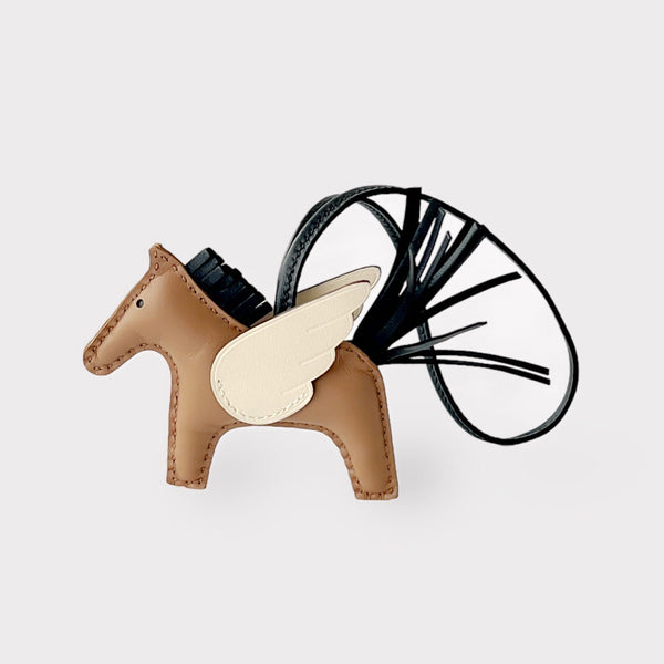 Hermes Rodeo Pegasus MM Charm In Brown, Black & Cream