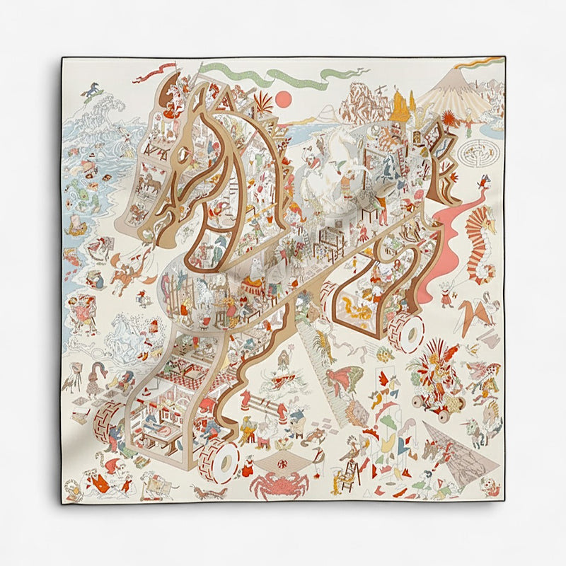 Hermes Academia Hippica Scarf 90, Blanc, Rose Poudre & Beige