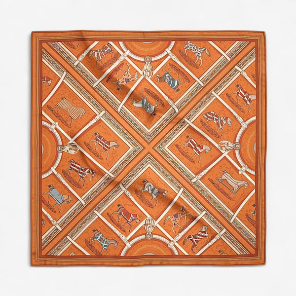 Hermes Couvertures et Tenues de Jour Bandana Scarf, Orange Cuit, Crème & Ardoise