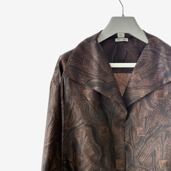 Hermes Women's Chemise Col Drape A Liens Marbre Mosaique Medor, Marron & Prune, 36