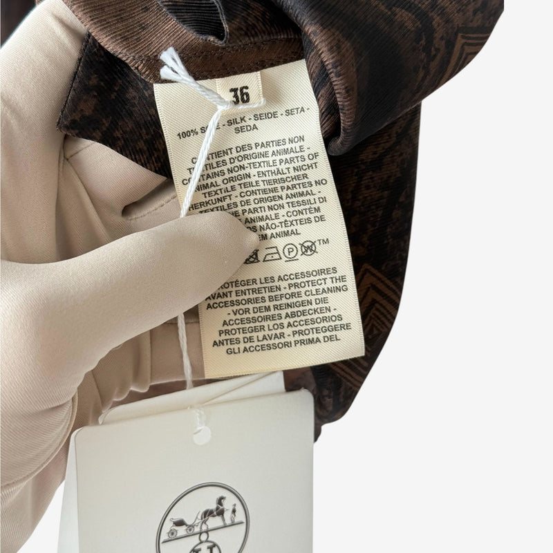 Hermes Women's Chemise Col Drape A Liens Marbre Mosaique Medor, Marron & Prune, 36