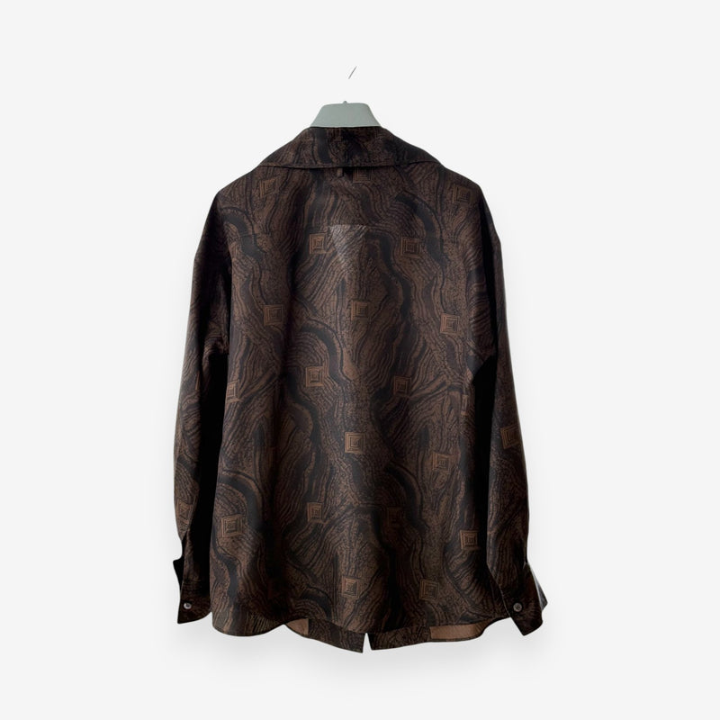 Hermes Women's Chemise Col Drape A Liens Marbre Mosaique Medor, Marron & Prune, 36