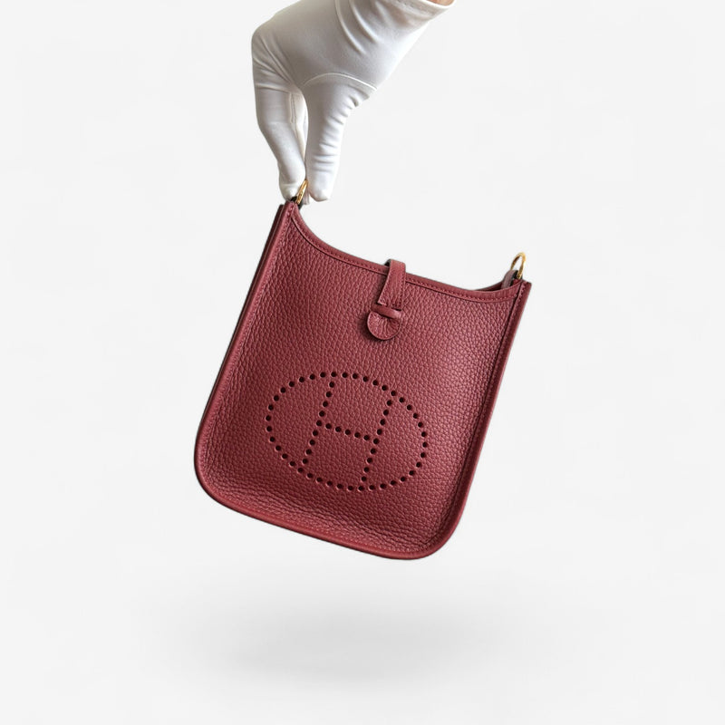 Hermes Mini Evelyne 16 Rouge H With Gold Plated Hardware, K Stamp 2025