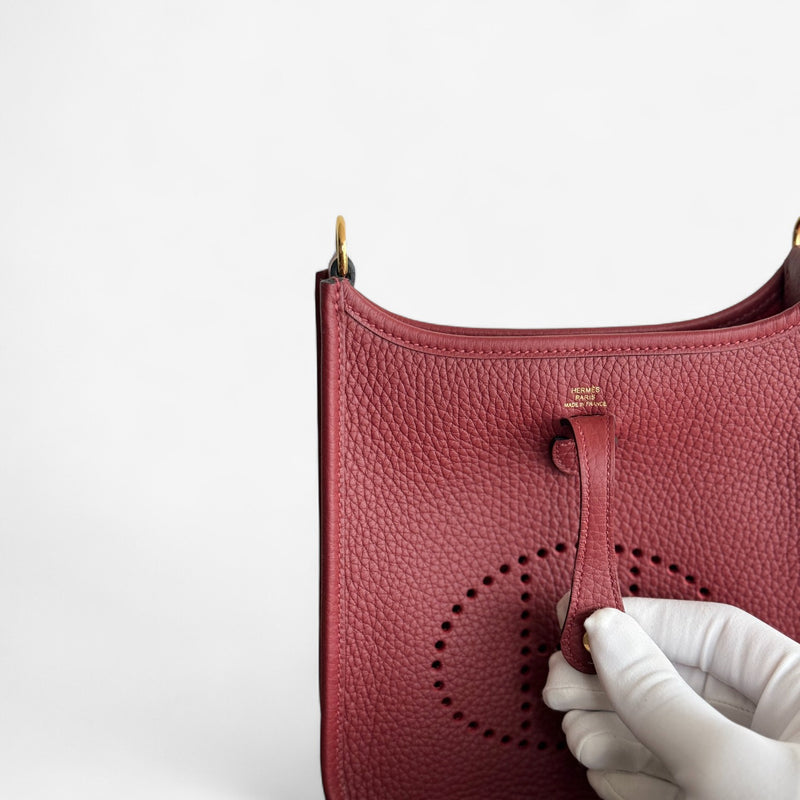 Hermes Mini Evelyne 16 Rouge H With Gold Plated Hardware, K Stamp 2025