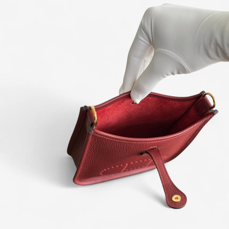 Hermes Mini Evelyne 16 Rouge H With Gold Plated Hardware, K Stamp 2025
