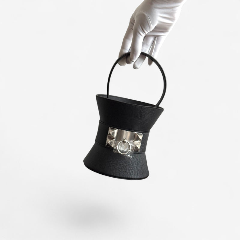 Hermes Mini Medor In Noir Epsom Leather And Palladium Hardware, K Stamp