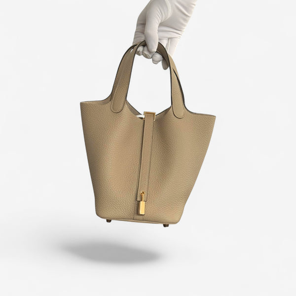 Hermes Picotin Lock Bag 18 In Trench Clemence Leather And Gold Hardware