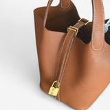 Hermes Picotin Lock Bag 18 In Fauve Clemence Leather And Gold Hardware