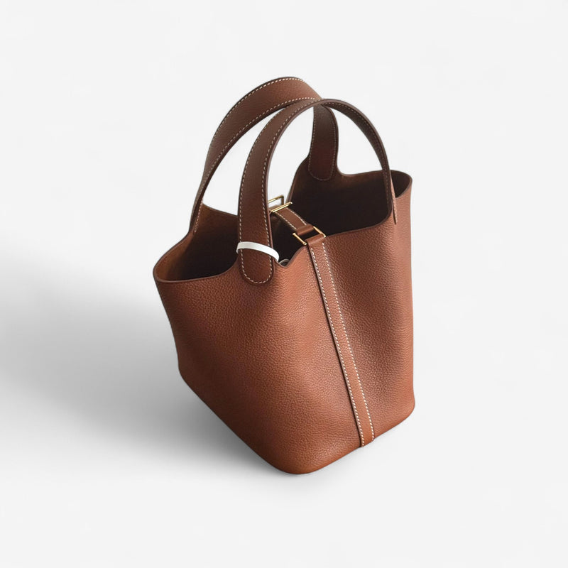 Hermes Picotin Lock Bag 18 In Fauve Clemence Leather And Gold Hardware