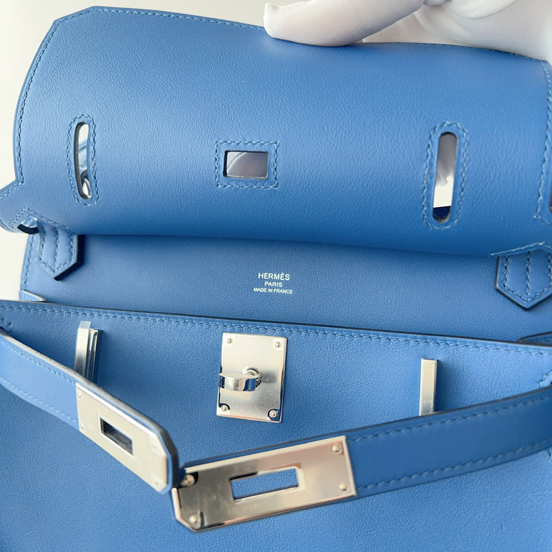 Hermes Jypsiere Mini Bag In Blue With Palladium Hardware