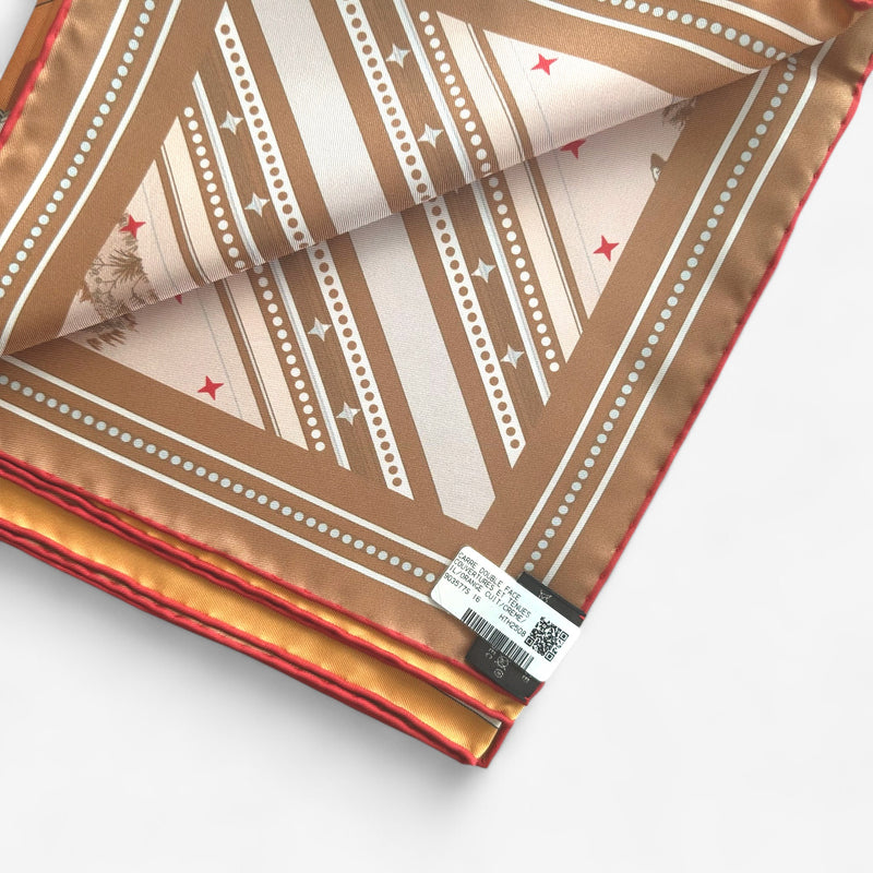 Hermes Couvertures et Tenues de Jour Bandana Scarf, Orange Cuit, Crème & Ardoise