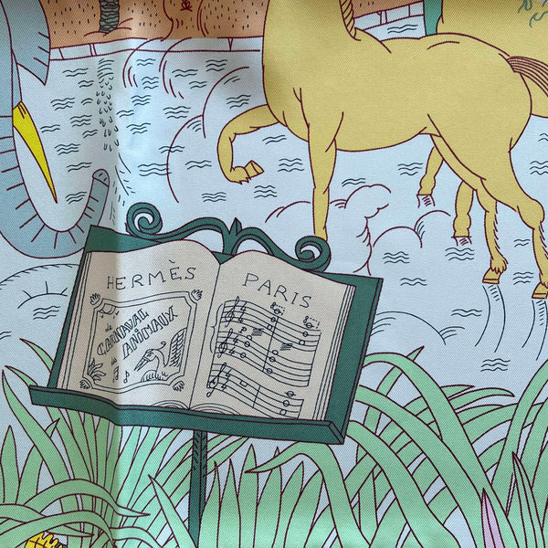 Hermes Le Carnaval des Animaux Scarf 90 In Blue, Green And Yellow