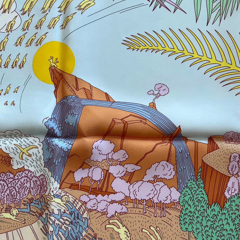 Hermes Le Carnaval des Animaux Scarf 90 In Blue, Green And Yellow