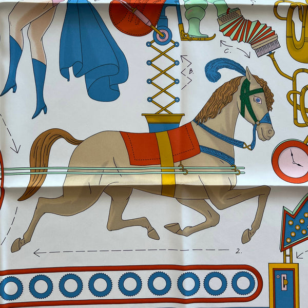 Hermes Tea For Two Silk Scarf 90 In White, Pink & Multicolour