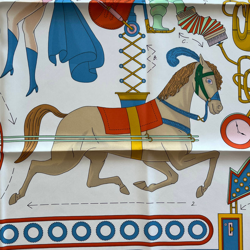 Hermes Tea For Two Silk Scarf 90 In White, Pink & Multicolour