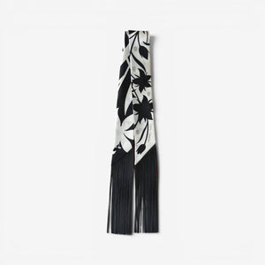 Hermès Bouquet Final leather fringe Twilly, Crème / Noir