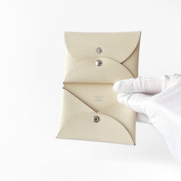 Hermes Calvi Duo Card Holder In Craie, Epsom Leather